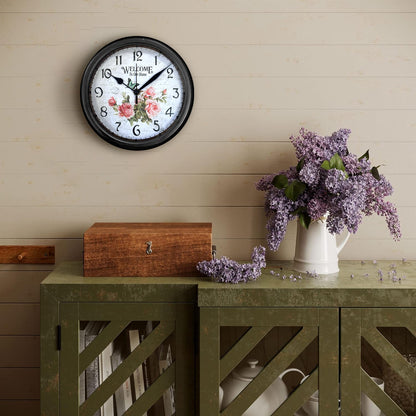 Vintage Rose Wall Clock – 23 cm, Black Frame, Silent Movement - photo 3