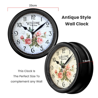 Vintage Rose Wall Clock – 23 cm, Black Frame, Silent Movement - photo 4