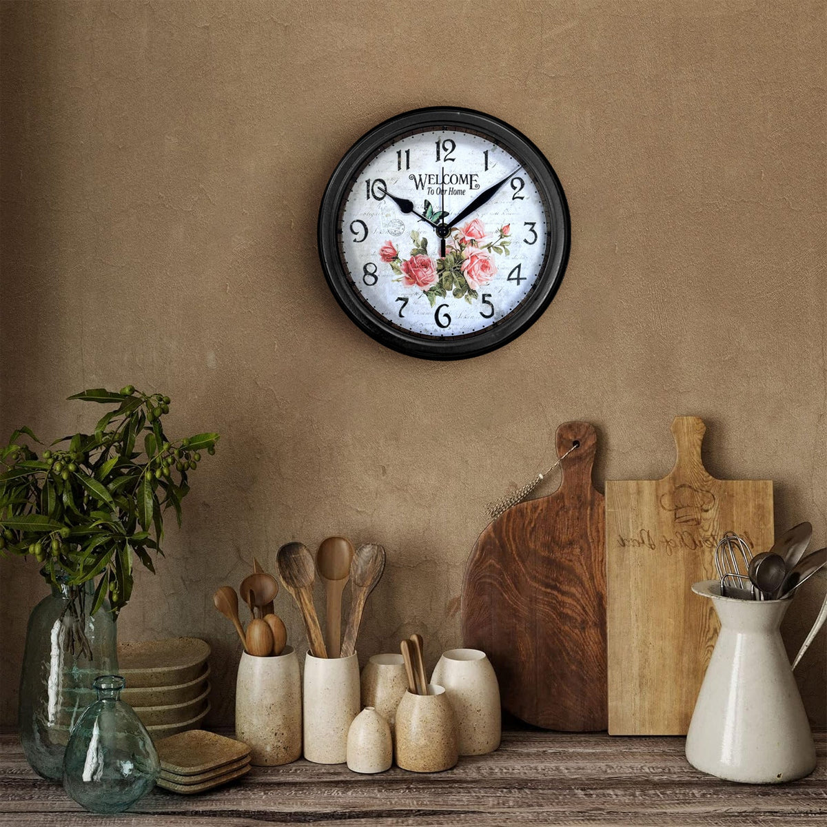Vintage Rose Wall Clock – 23 cm, Black Frame, Silent Movement - photo 7