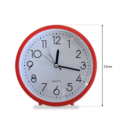 Small Red Round Table Clock – 15 cm, Stands or Hangs, Non-Ticking - photo 3