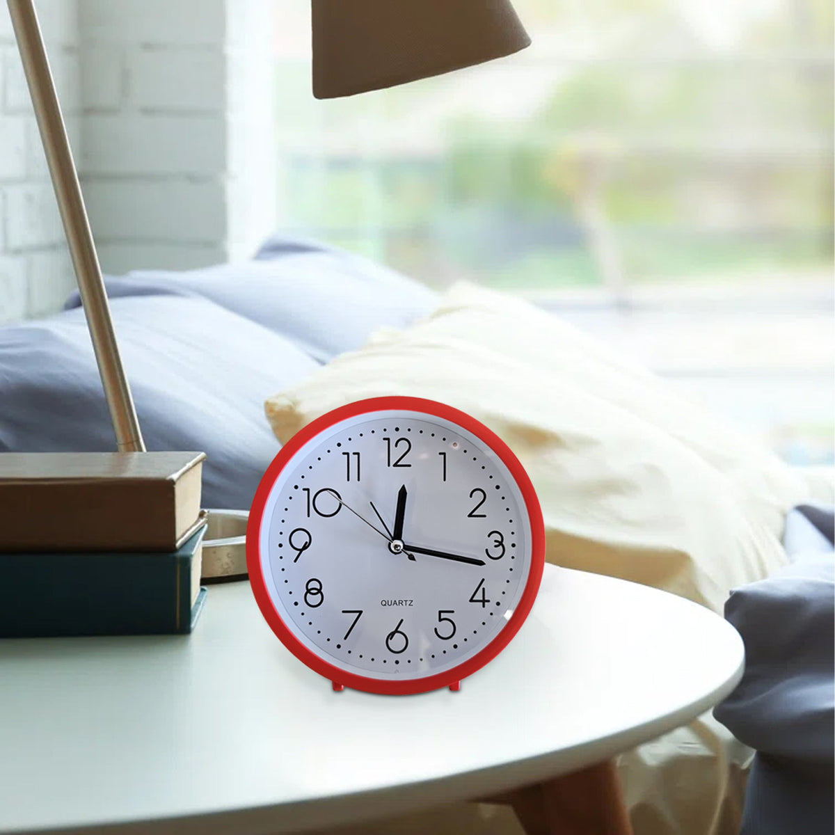 Small Red Round Table Clock – 15 cm, Stands or Hangs, Non-Ticking - photo 5