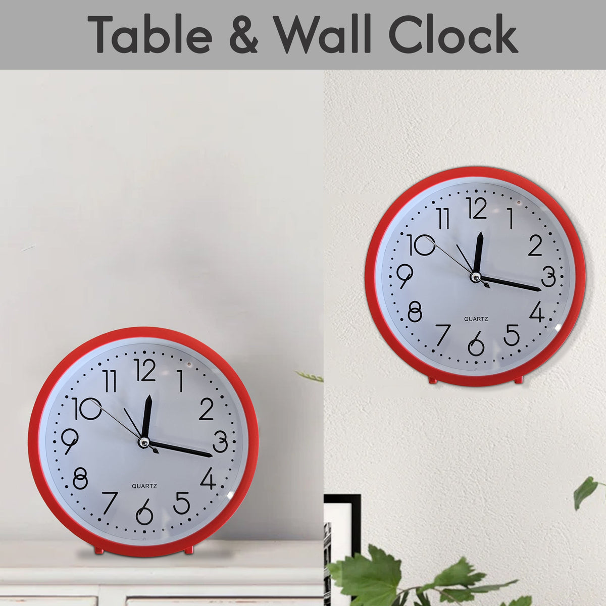 Small Red Round Table Clock – 15 cm, Stands or Hangs, Non-Ticking - photo 8