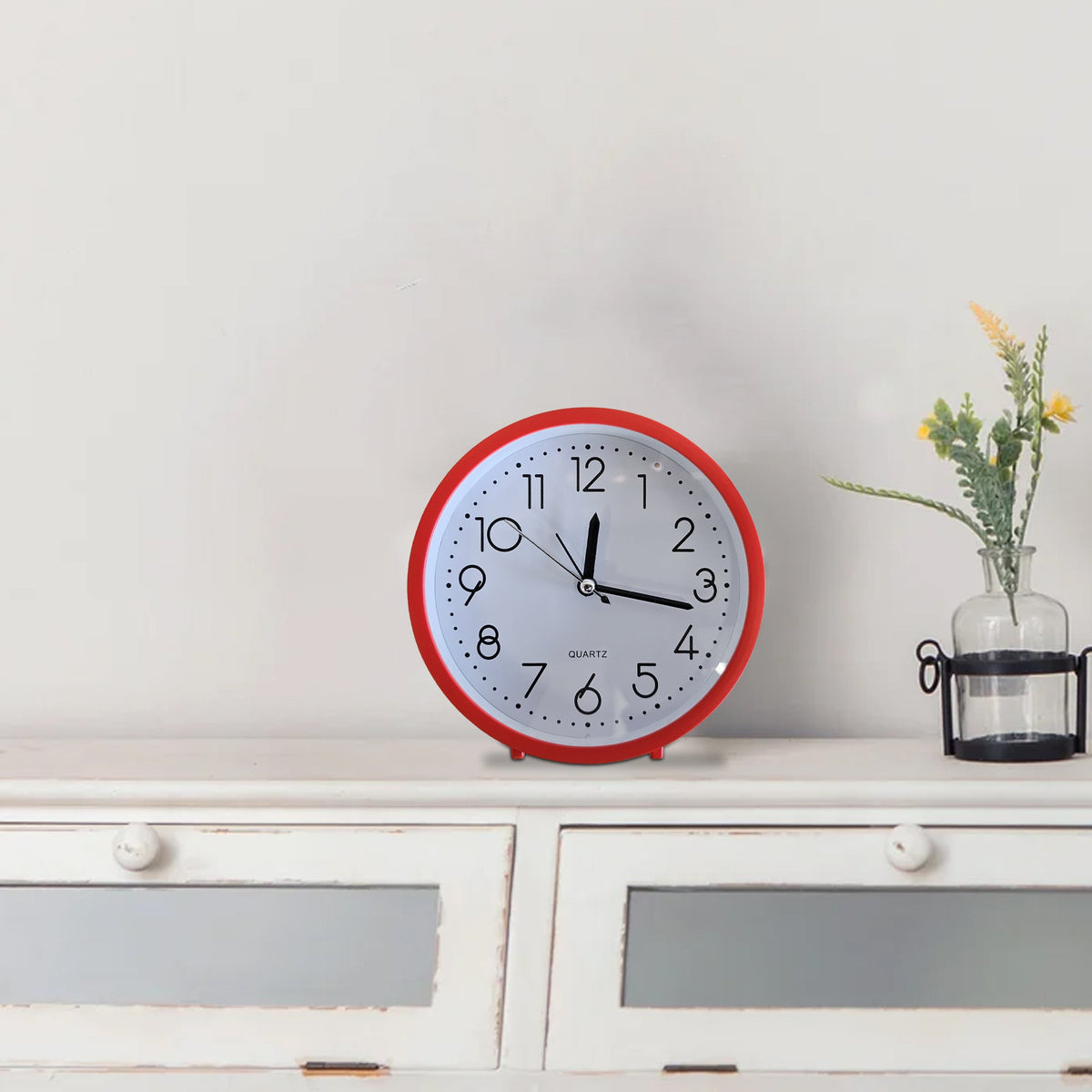 Small Red Round Table Clock – 15 cm, Stands or Hangs, Non-Ticking - photo 9