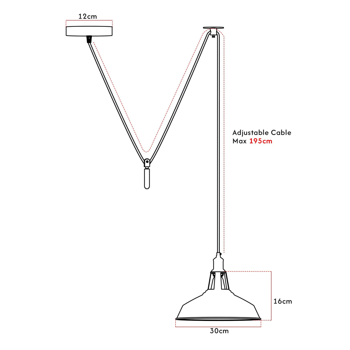 Rise & Fall Pulley Pendant – Barn or Dome Shade, 2 m Cable, E27 - photo 2