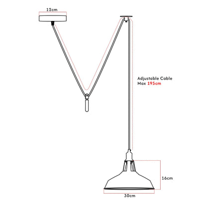 Rise & Fall Pulley Pendant – Barn or Dome Shade, 2 m Cable, E27 - photo 2