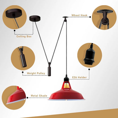 Rise & Fall Pulley Pendant – Barn or Dome Shade, 2 m Cable, E27 - photo 3