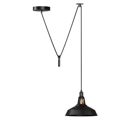 Rise & Fall Pulley Pendant – Barn or Dome Shade, 2 m Cable, E27 - Black, Barn Slotted 30 cm Black, Without Bulb