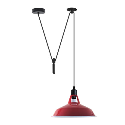 Rise & Fall Pulley Pendant – Barn or Dome Shade, 2 m Cable, E27 - Black, Barn Slotted 30 cm Red, Without Bulb