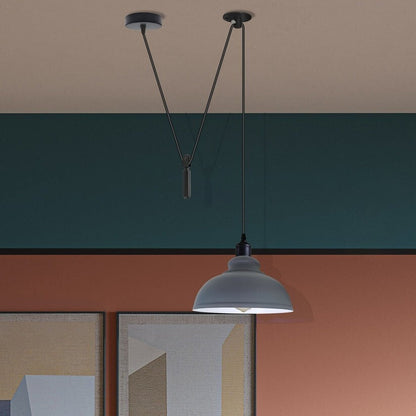 Rise & Fall Pulley Pendant – Barn or Dome Shade, 2 m Cable, E27 - Black, Dome 29 cm Grey, Without Bulb