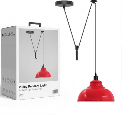 Rise & Fall Pulley Pendant – Barn or Dome Shade, 2 m Cable, E27 - Black, Dome 29 cm Red, Without Bulb