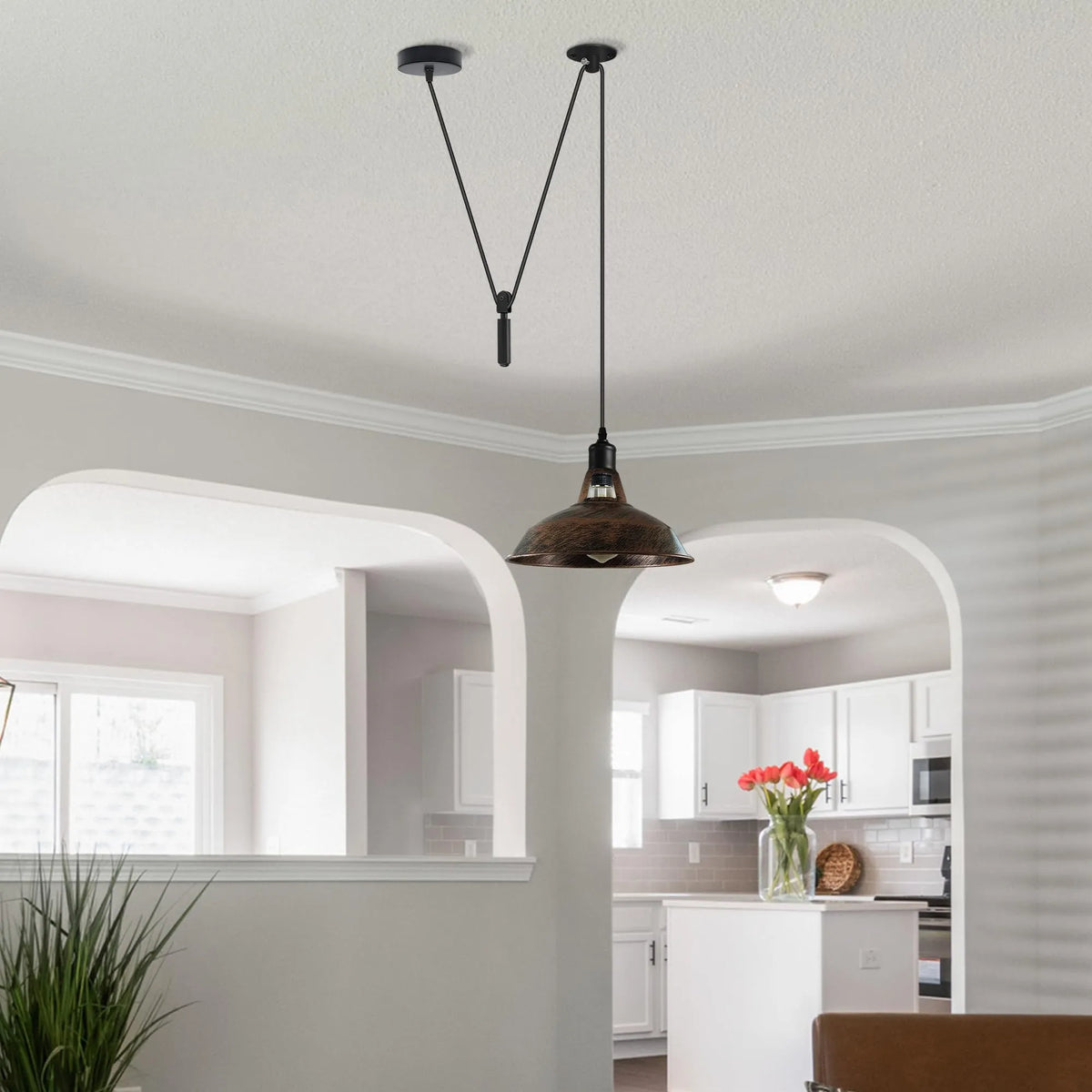 Rise & Fall Pulley Pendant – Barn or Dome Shade, 2 m Cable, E27