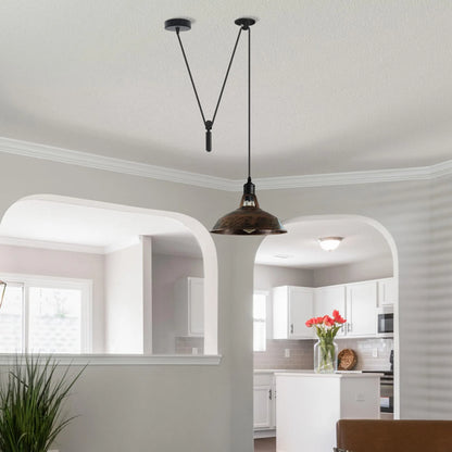 Rise & Fall Pulley Pendant – Barn or Dome Shade, 2 m Cable, E27