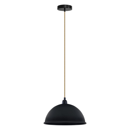 Hemp Rope Pendant Light with 21 cm Dome Shade – 5 Finishes, E27 - Black, Dome 21 cm Black & White Inner, Without Bulb