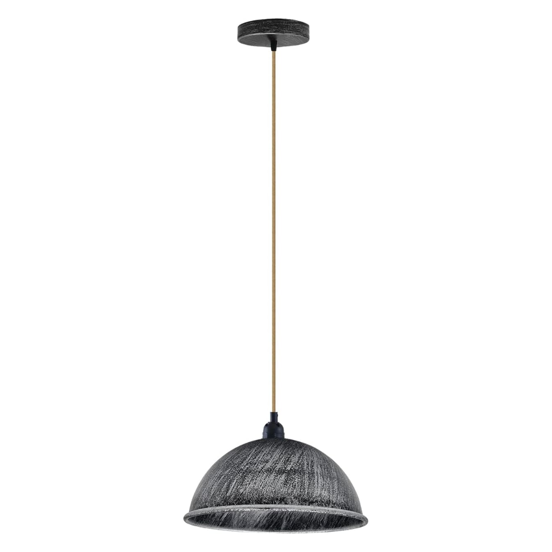 Hemp Rope Pendant Light with 21 cm Dome Shade – 5 Finishes, E27 - Black, Dome 21 cm Brushed Silver, Without Bulb
