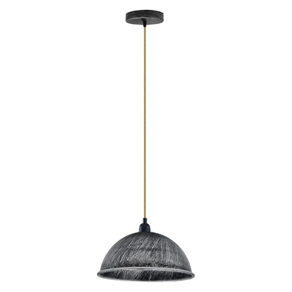 Hemp Rope Pendant Light with 21 cm Dome Shade – 5 Finishes, E27 - Black, Dome 21 cm Brushed Silver, Without Bulb