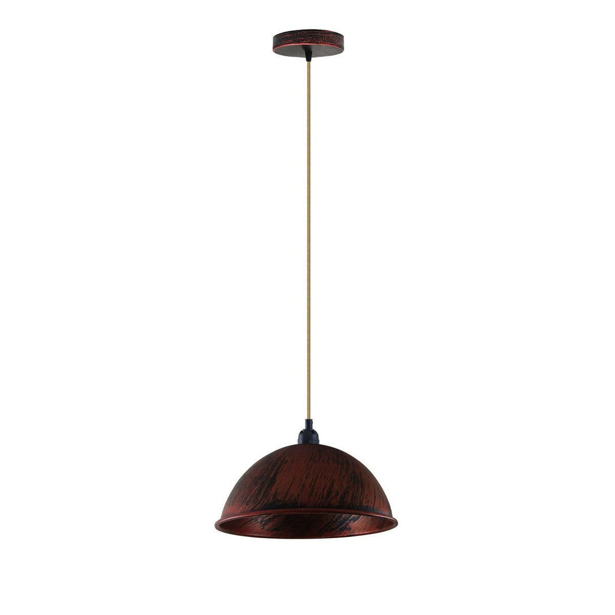 Hemp Rope Pendant Light with 21 cm Dome Shade – 5 Finishes, E27 - Black, Dome 21 cm Rustic Red, Without Bulb