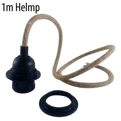 Hemp Rope Pendant Light with 21 cm Dome Shade – 5 Finishes, E27 - Black, No Shade (Holder Set), Without Bulb