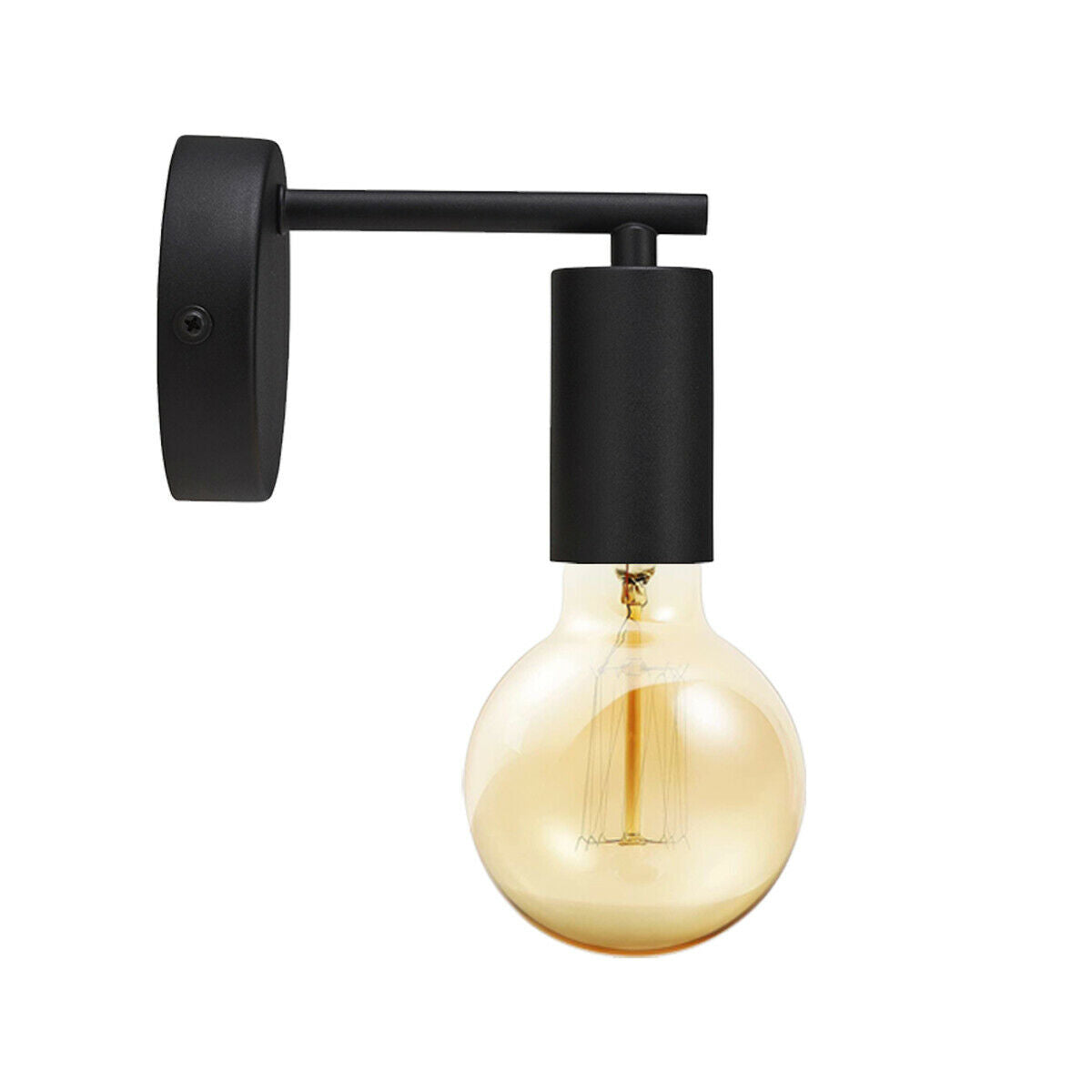 Short Arm Wall Light – 7 Finishes, E27 - Black, Round Rose, G95 LED Bulb 4W
