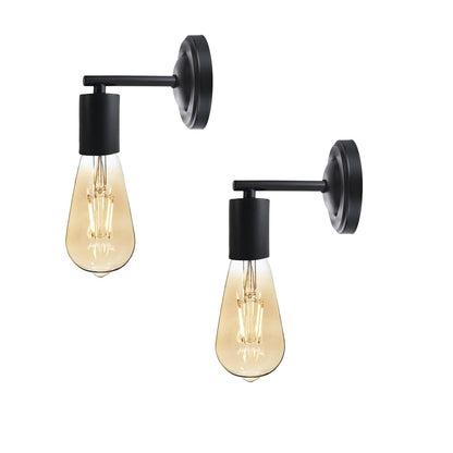 Short Arm Wall Light – 7 Finishes, E27 - Black, No Shade Pack of 2, Without Bulb