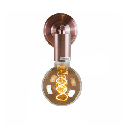 Short Arm Wall Light – 7 Finishes, E27 - Copper, Round Rose, G80 LED Bulb 4W