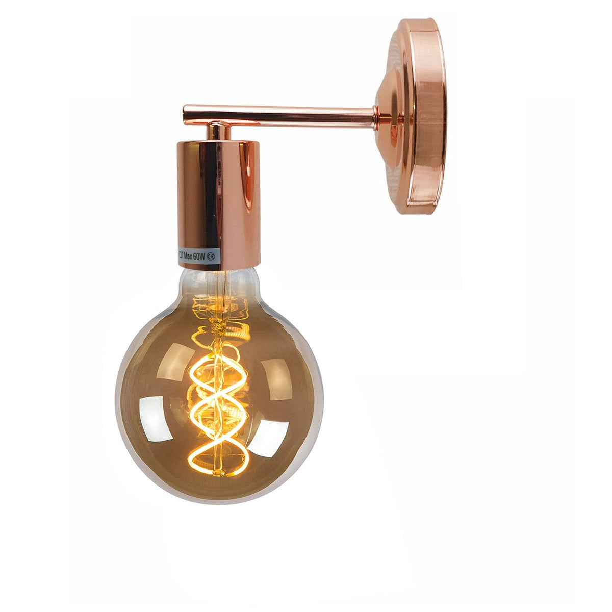 Short Arm Wall Light – 7 Finishes, E27 - Rose Gold, Round Rose, G80 LED Bulb 4W