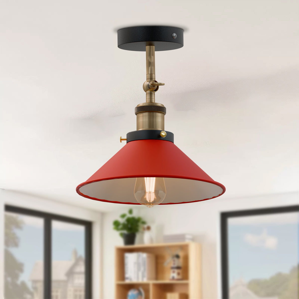 Adjustable Semi Flush Light with Switch – Wall or Ceiling, E27, with Shade - photo 5