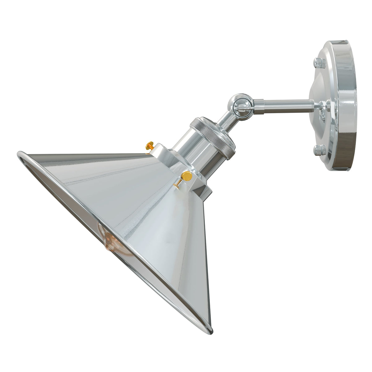 Adjustable Semi Flush Light with Switch – Wall or Ceiling, E27, with Shade - Chrome, Flat Cone 22 cm Chrome 108 mm Rose Shade Ring, Without Bulb