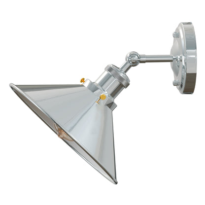 Adjustable Semi Flush Light with Switch – Wall or Ceiling, E27, with Shade - Chrome, Flat Cone 22 cm Chrome 108 mm Rose Shade Ring, Without Bulb