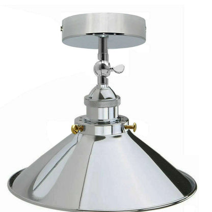 Adjustable Semi Flush Light with Switch – Wall or Ceiling, E27, with Shade - Chrome, Flat Cone 22 cm Chrome Shade Ring, Without Bulb