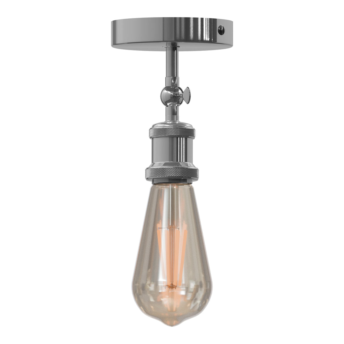 Adjustable Semi Flush Light with Switch – Wall or Ceiling, E27, with Shade - Chrome, No Shade, Without Bulb
