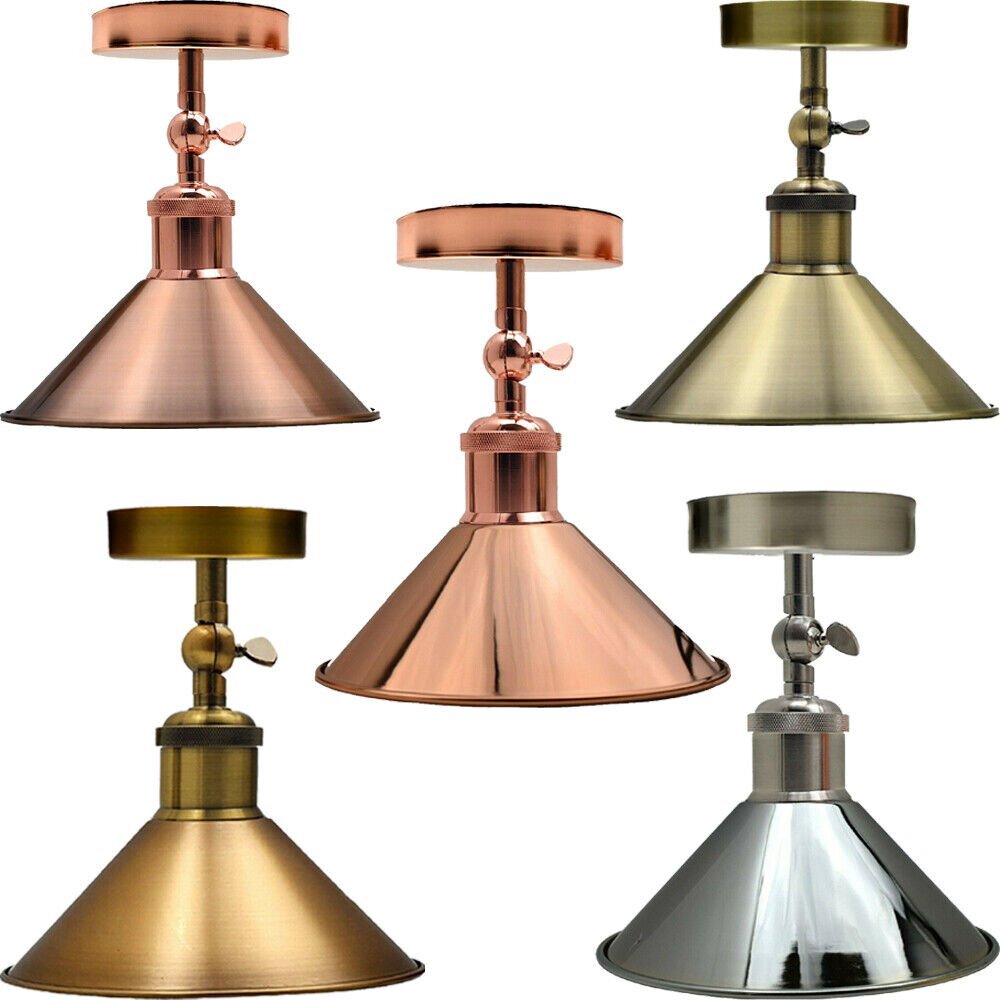 Adjustable Semi Flush Light with Switch – Wall or Ceiling, E27, with Shade - Copper, Flat Cone 22 cm Copper, Without Bulb