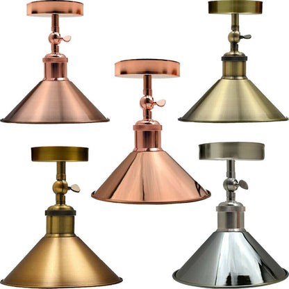 Adjustable Semi Flush Light with Switch – Wall or Ceiling, E27, with Shade - Copper, Flat Cone 22 cm Copper, Without Bulb