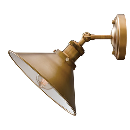Adjustable Semi Flush Light with Switch – Wall or Ceiling, E27, with Shade - Green Brass, Flat Cone 22 cm Green Brass 108 mm Rose Shade Ring, Without Bulb