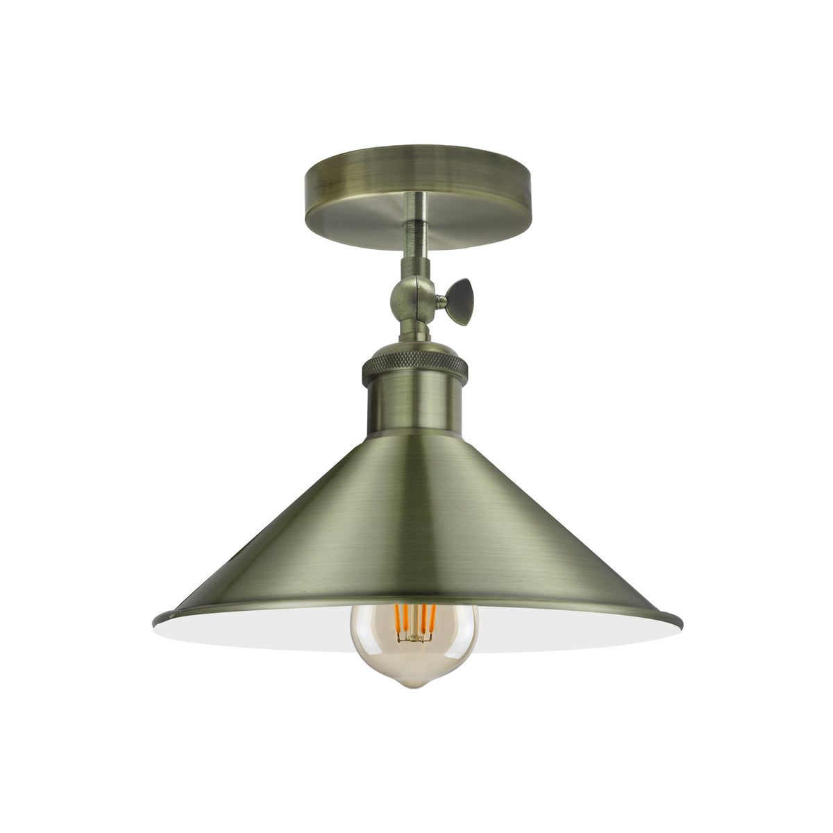 Adjustable Semi Flush Light with Switch – Wall or Ceiling, E27, with Shade - Green Brass, Flat Cone 22 cm Green Brass, Without Bulb