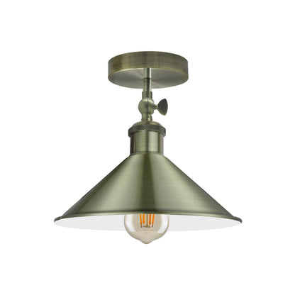Adjustable Semi Flush Light with Switch – Wall or Ceiling, E27, with Shade - Green Brass, Flat Cone 22 cm Green Brass, Without Bulb
