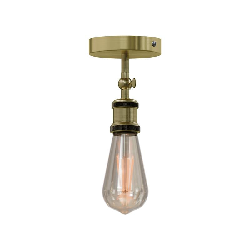 Adjustable Semi Flush Light with Switch – Wall or Ceiling, E27, with Shade - Green Brass, No Shade, Without Bulb
