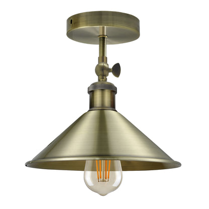 Adjustable Semi Flush Light with Switch – Wall or Ceiling, E27, with Shade - Green Brass, Small Cone 22 cm Green Brass, Without Bulb
