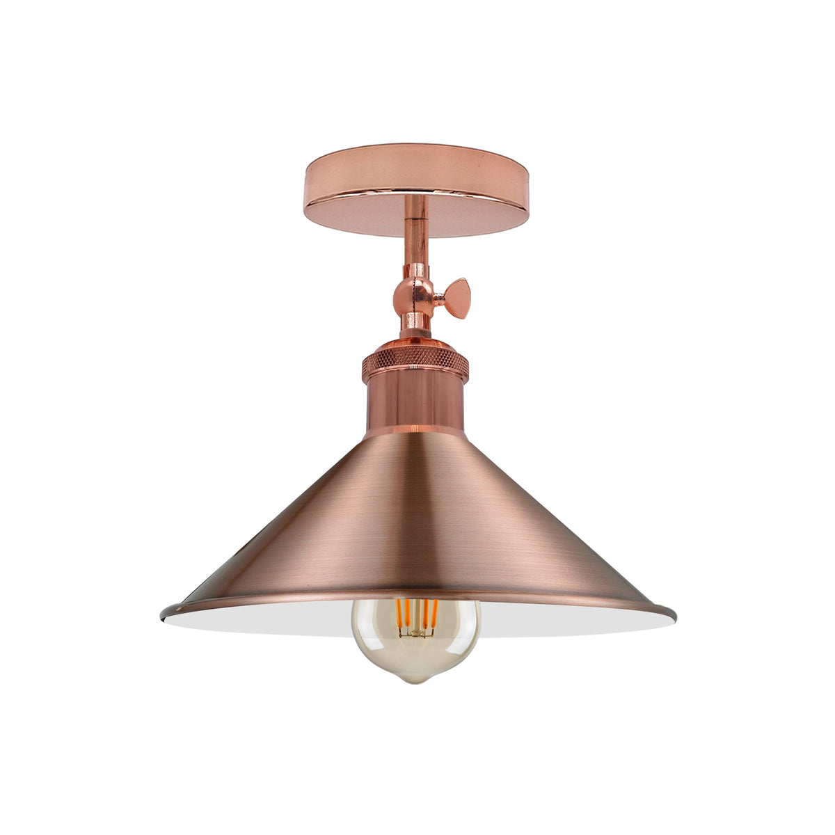 Adjustable Semi Flush Light with Switch – Wall or Ceiling, E27, with Shade - Rose Gold, Flat Cone 22 cm Copper, Without Bulb