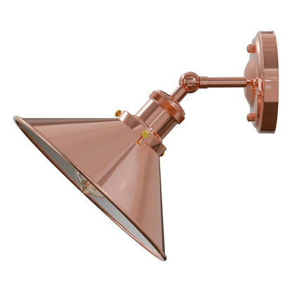 Adjustable Semi Flush Light with Switch – Wall or Ceiling, E27, with Shade - Rose Gold, Flat Cone 22 cm Rose Gold 108 mm Rose Shade Ring, Without Bulb