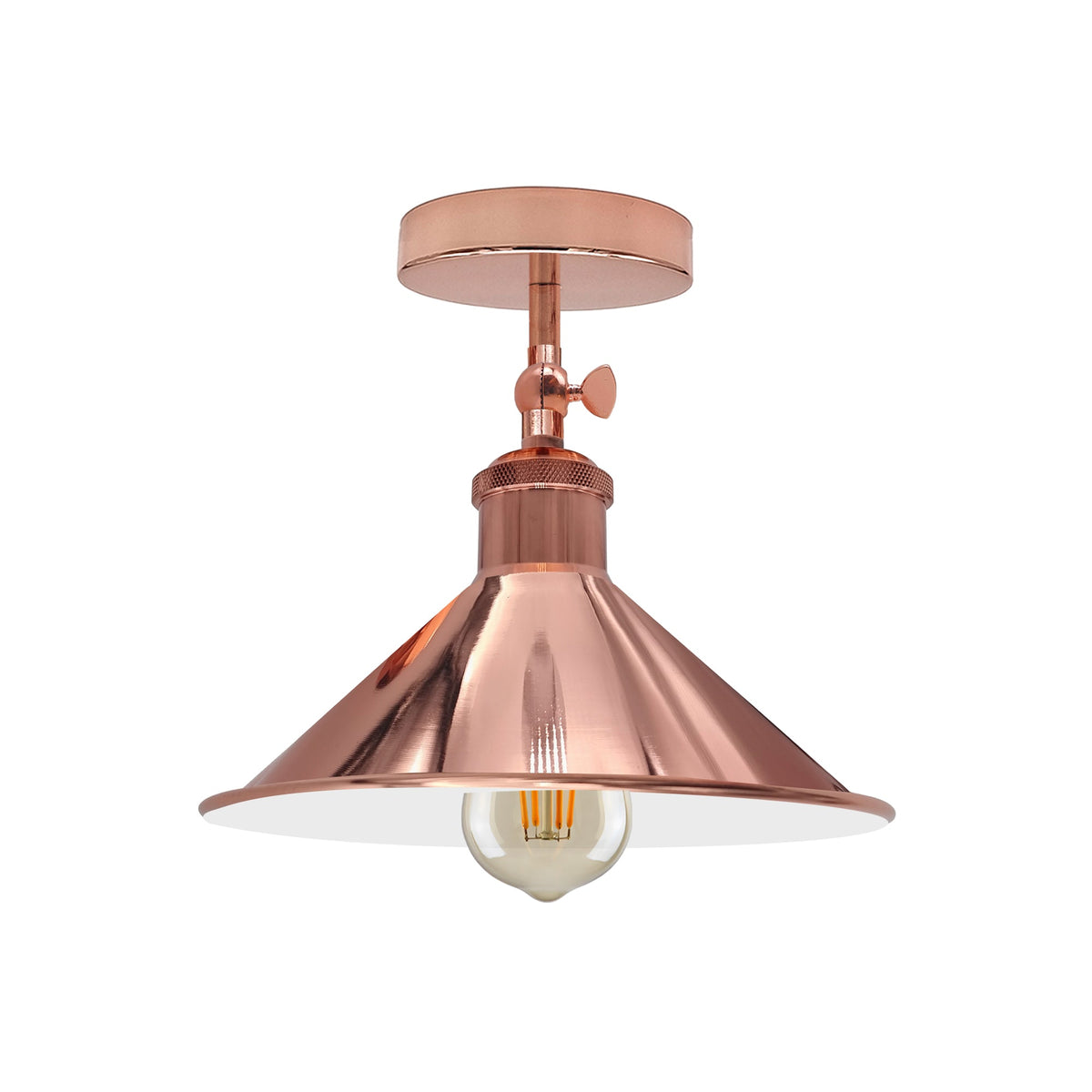 Adjustable Semi Flush Light with Switch – Wall or Ceiling, E27, with Shade - Rose Gold, Flat Cone 22 cm Rose Gold, Without Bulb