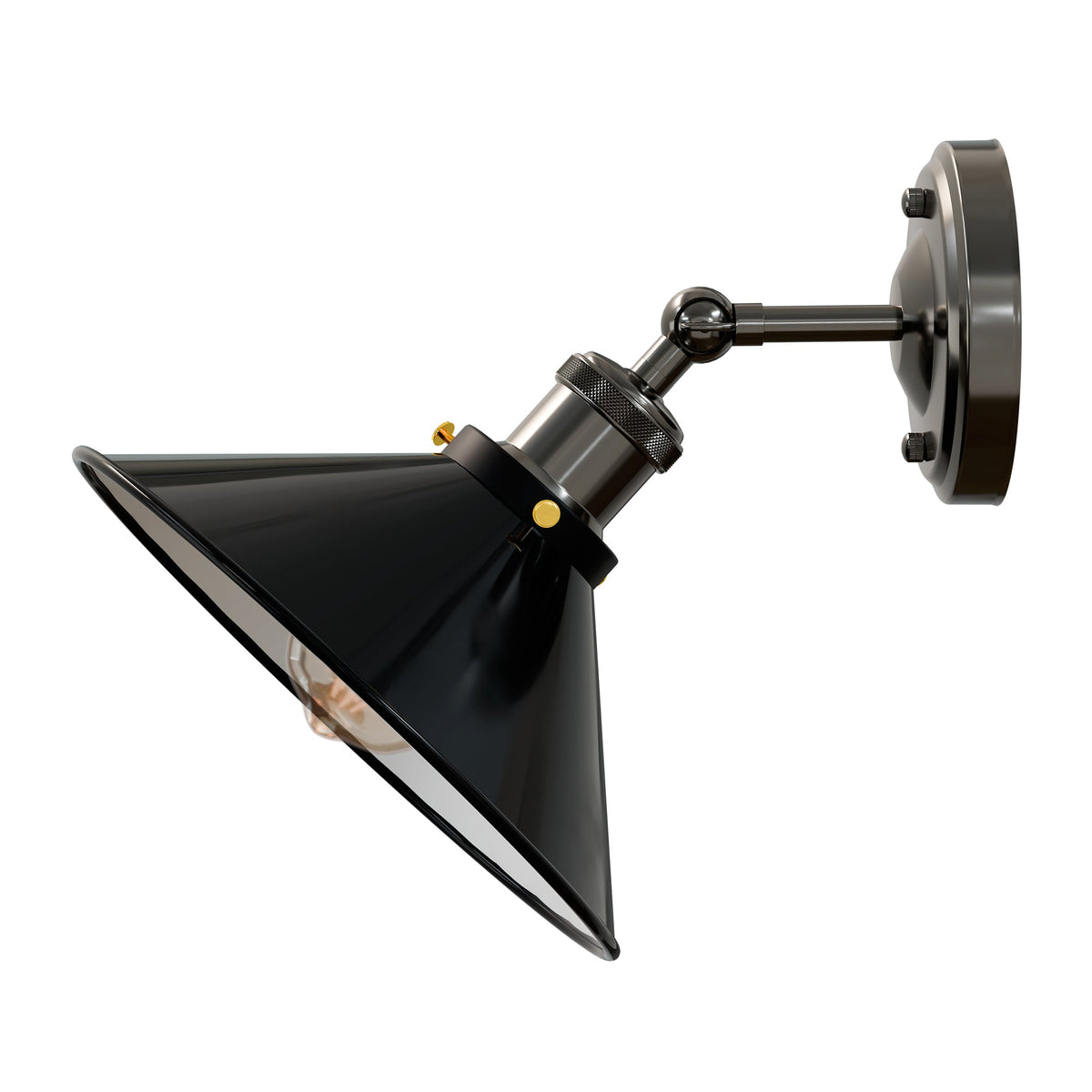 Adjustable Semi Flush Light with Switch – Wall or Ceiling, E27, with Shade - Shiny Black, Flat Cone 22 cm Shiny Black, Without Bulb
