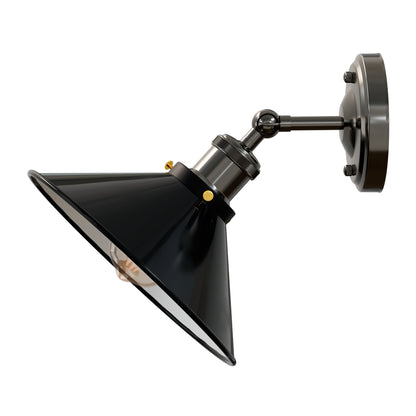 Adjustable Semi Flush Light with Switch – Wall or Ceiling, E27, with Shade - Shiny Black, Flat Cone 22 cm Shiny Black, Without Bulb