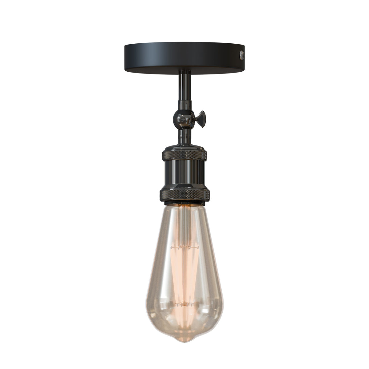 Adjustable Semi Flush Light with Switch – Wall or Ceiling, E27, with Shade - Shiny Black, No Shade, Without Bulb
