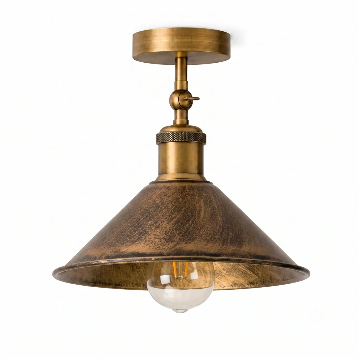 Adjustable Semi Flush Light with Switch – Wall or Ceiling, E27, with Shade - Yellow Brass, Flat Cone 22 cm Brushed Copper, Without Bulb