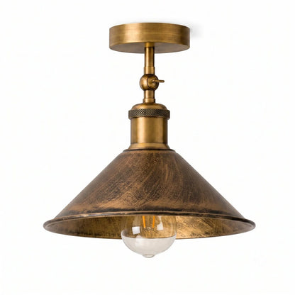Adjustable Semi Flush Light with Switch – Wall or Ceiling, E27, with Shade - Yellow Brass, Flat Cone 22 cm Brushed Copper, Without Bulb