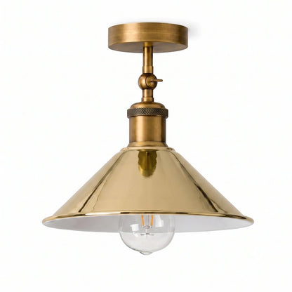 Adjustable Semi Flush Light with Switch – Wall or Ceiling, E27, with Shade - Yellow Brass, Flat Cone 22 cm French Gold, Without Bulb