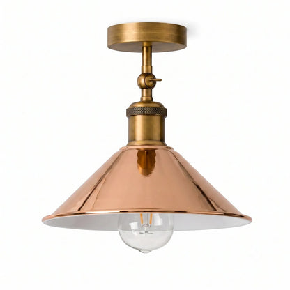 Adjustable Semi Flush Light with Switch – Wall or Ceiling, E27, with Shade - Yellow Brass, Flat Cone 22 cm Rose Gold, Without Bulb