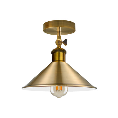 Adjustable Semi Flush Light with Switch – Wall or Ceiling, E27, with Shade - Yellow Brass, Flat Cone 22 cm Yellow Brass, Without Bulb