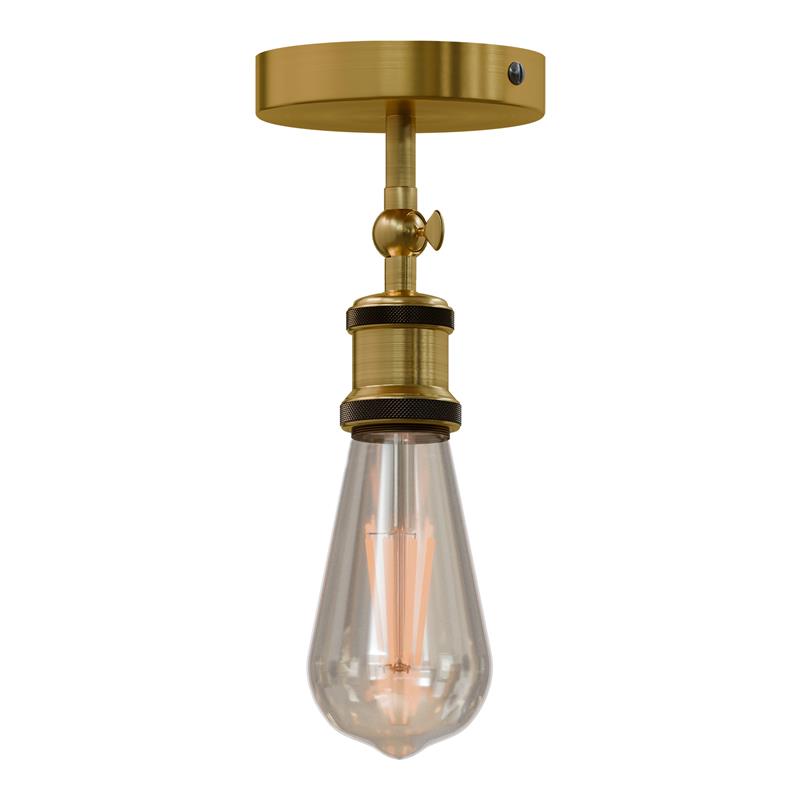 Adjustable Semi Flush Light with Switch – Wall or Ceiling, E27, with Shade - Yellow Brass, No Shade, Without Bulb