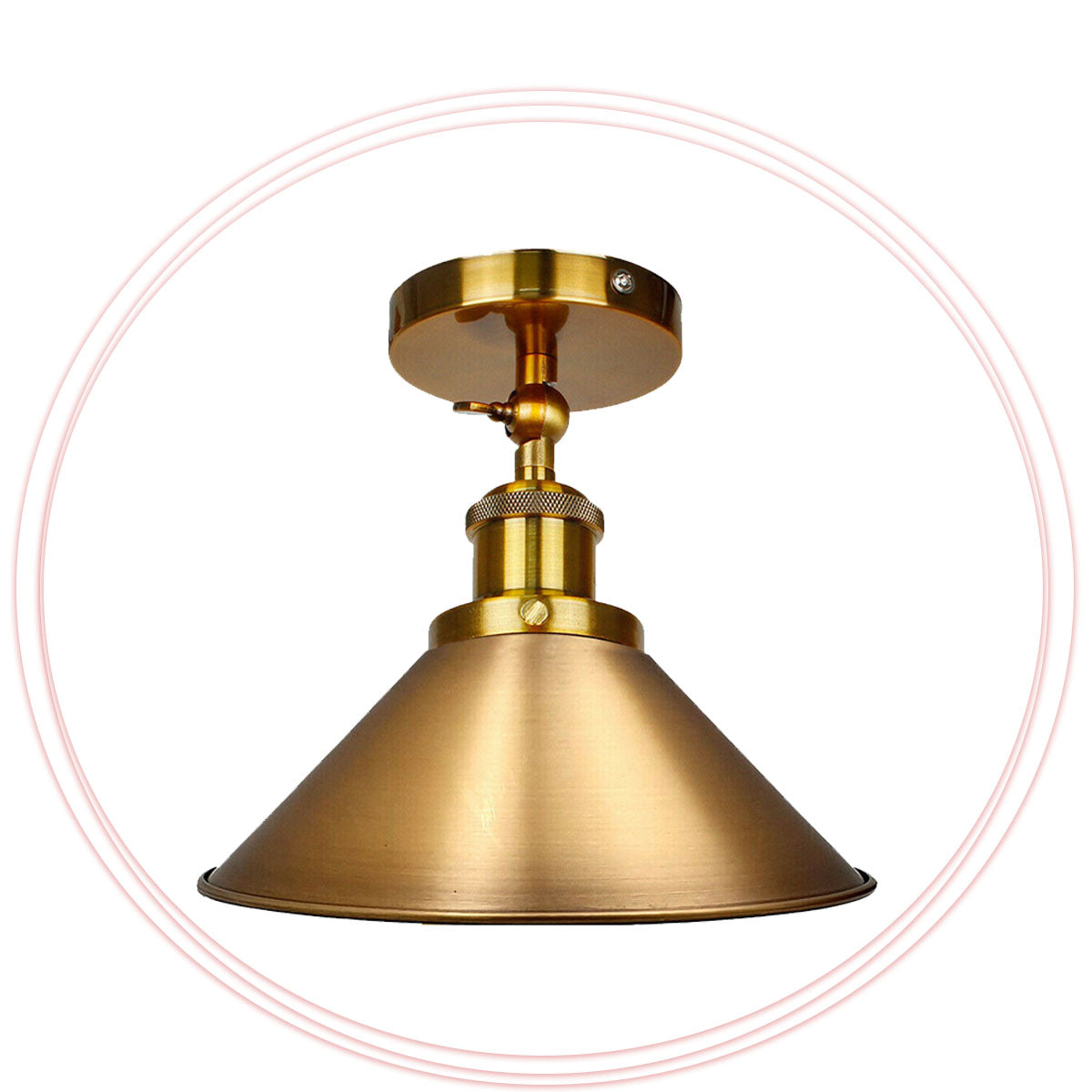 Adjustable Semi Flush Light with Switch – Wall or Ceiling, E27, with Shade - Yellow Brass, Small Cone 22 cm Yellow Brass, Without Bulb